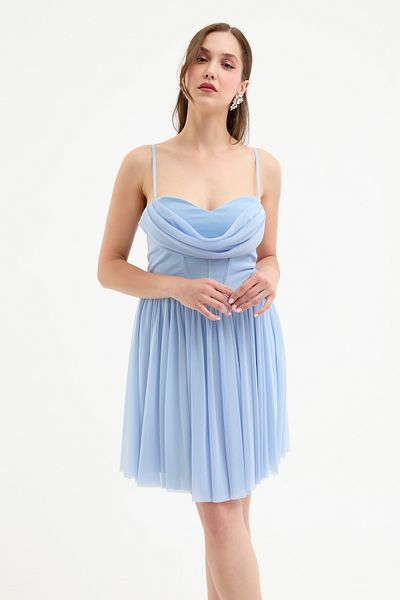 Lafaba Γυναικείο Baby Blue Strap Mini Μίνι Φόρεμα Αποφοίτησης