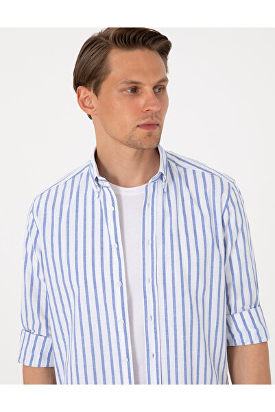 Pierre Cardin Lacivert Regular Fit Çizgili Uzun Kollu Gömlek 50307093-VR033