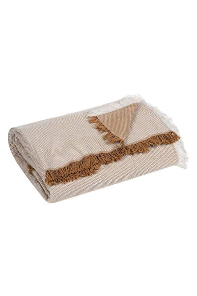 AVA 4-seater sofa cover, white-brown fringes, 340x180