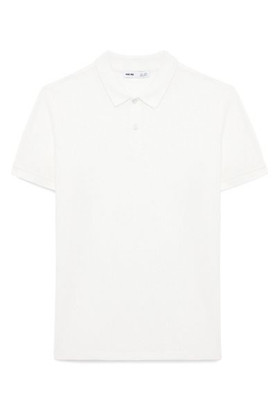 GRIMELANGE Skyloom Men's 100% Cotton Short Sleeve Regular Fit White Polo Neck T-Shirt