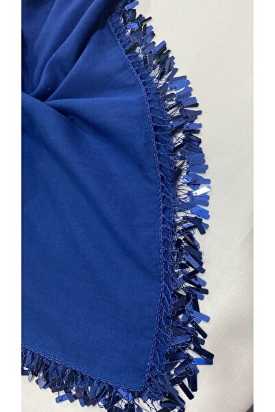 Cenk Tığ Oyası Pullu Saks Mavisi Cenk Yazma 4 Kenar İşlemeli