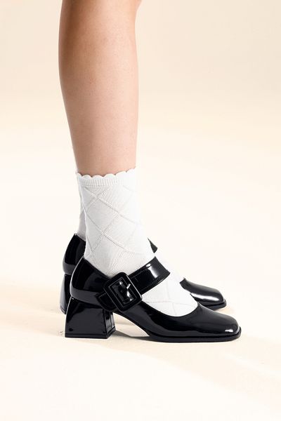 LOVENTA Thick Heeled Daily Black Mary Jane Women's Shoes Jenny