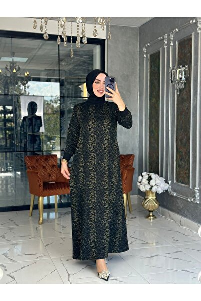 Zümra Tesettür Moda Leopar Elbise-yeşil Beden 2-44-46