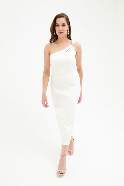 Lafaba Women's White Accessory Detail Midi Dress