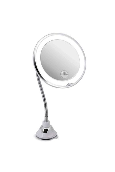 Flexible Cosmetic Mirror with LED Light, 10x Magnification, 21 LEDs, White