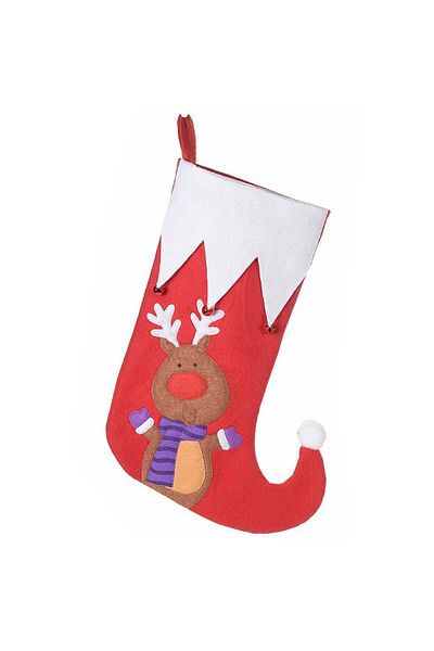 Decorer Christmas Decorative Stocking Red White with Reindeer Design 27x40 cm