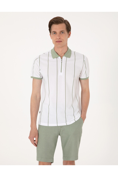 Pierre Cardin Çağla Yeşili Çizgi Detaylı Slim Fit Polo Yaka Tişört 50307519-VR016
