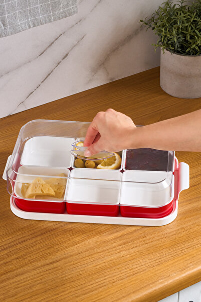 Karaca Set mic dejun cu 6 compartimente cu capac, roșu