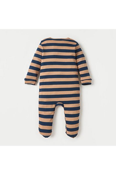 Juniors Tiger Applique Striped Sleepsuit With Long Sleeves And Button Closure