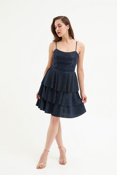 Lafaba Women's Navy Blue Thin Strap Backless Glitter Mini Graduation Dress