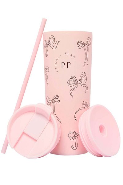 PRICKLY PEAR Stainless Steel 24 Oz 2 in 1 Water Bottle With Straw And Travel Cup, Pretty Bows Design