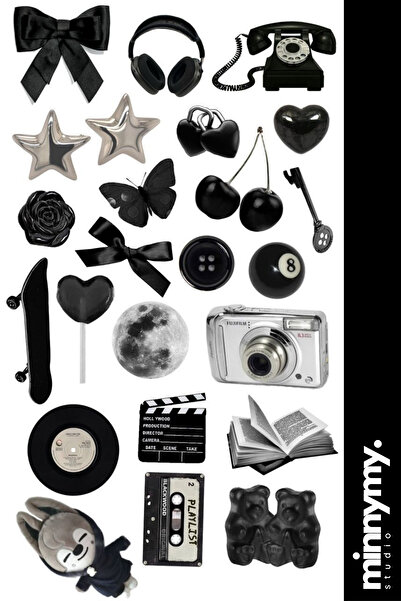 Minnymy Black Collection Vintage Sticker Ajanda, Günlük, Planlayıcı, Bullet J...