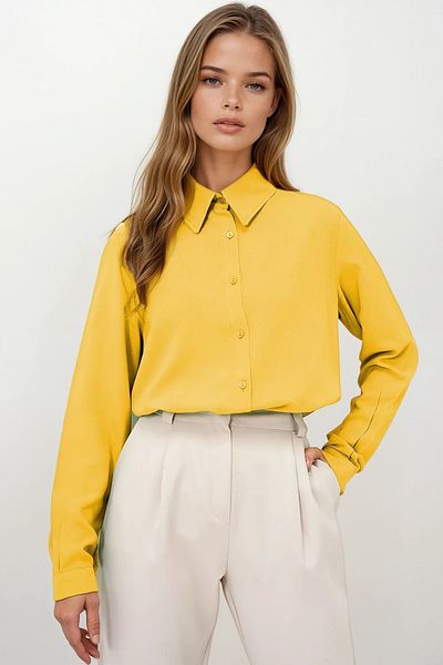 VAGGON Women's Yellow Basic Woven Shirt Vgn-X5442
