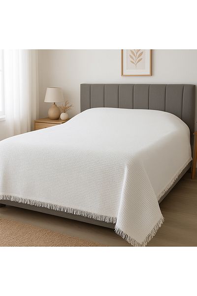 INTER Z Double White Fringed Waffle Hotel Pique