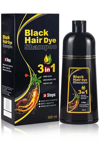 MEIDU 500ML Black Hair Dye Shampoo, 3 in 1 Hair Colour Shampoo for Gray Hair