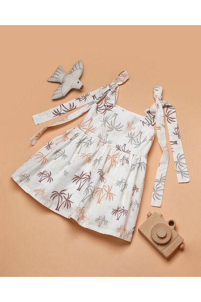 Little Pumpkin Palm Tree Patterned Girl's Summer Dress, Holiday Dress