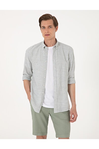 Pierre Cardin قميص أخضر بقصة ضيقة وأكمام طويلة 50307101-VR054