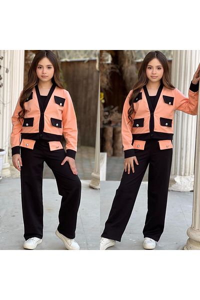 zeynoshkids Girls' Dabl Fabric Jacket - Pants 2 Piece Holiday Bottom Top Set