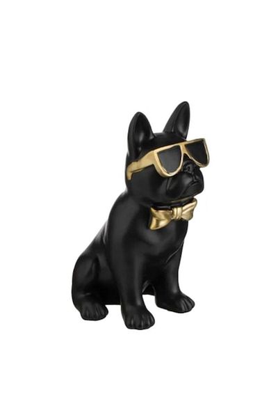 Jumbo Câine negru decorativ cu ochelari aurii și papion