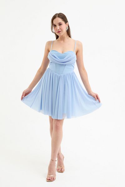Lafaba Γυναικείο Baby Blue Strap Mini Μίνι Φόρεμα Αποφοίτησης