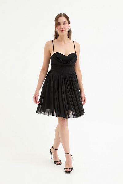 Lafaba Women's Black Strap Mini Graduation Evening Dress