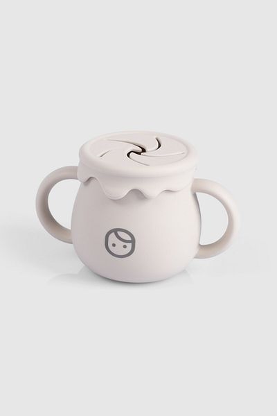 Little Gusto Silicone Water Bottle with Straw and Snack Cup Beige