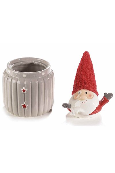 Decorer Santa Claus Decorative Ceramic Jar Gray Red 12x11x20 cm