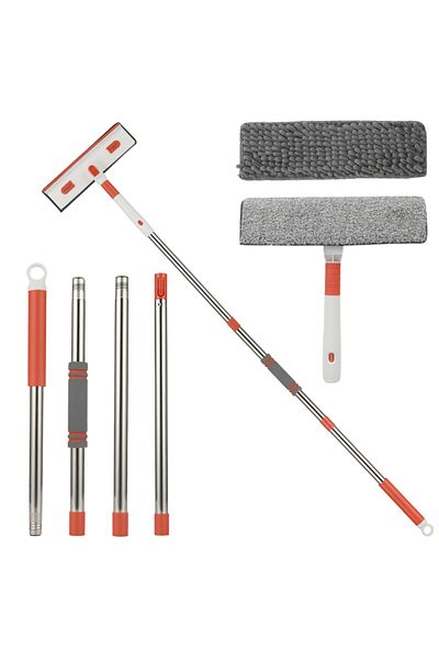 HASEPE Multi-functional Telescopic Window Wiper, For Windows, Tiles Or Floor, 2 Microfiber Cloths