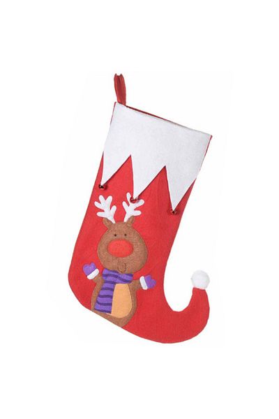 Decorer Christmas Decorative Stocking Red White with Reindeer Design 27x40 cm