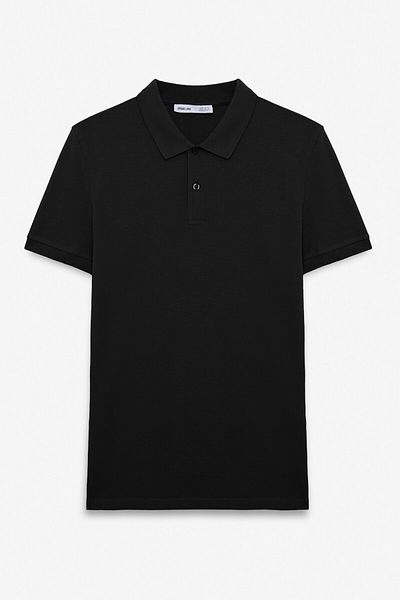 GRIMELANGE Flexore Men's 100% Cotton Short Sleeve Regular Fit Black Polo Neck T-Shirt