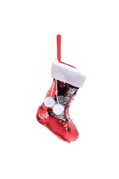 Decorer Christmas decorative sock red with reversible red sequins 18x27 cm