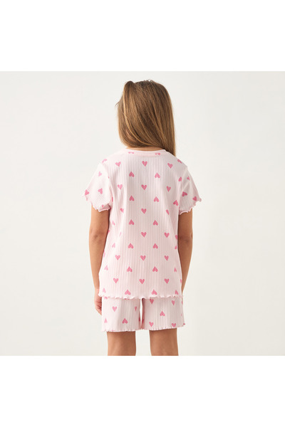 Juniors All-Over Heart Print T-Shirt And Shorts Set