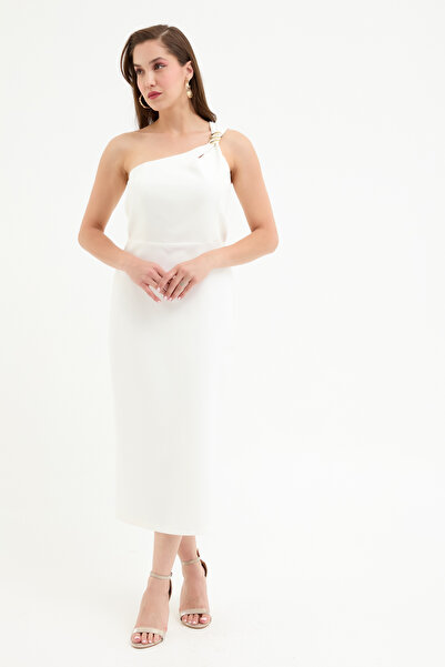Lafaba Γυναικείο Λευκό Αξεσουάρ Λεπτομέρεια Midi Φόρεμα