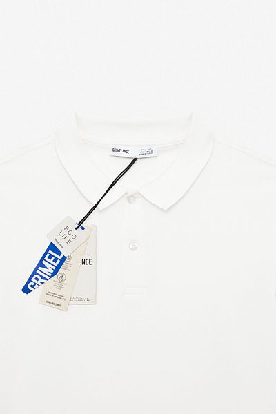 GRIMELANGE Skyloom Men's 100% Cotton Short Sleeve Regular Fit White Polo Neck T-Shirt