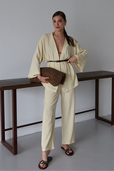 Laluvia Yellow Belted Classy Suit - 8694