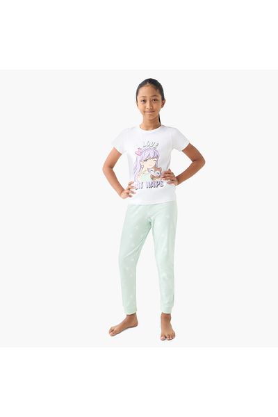 Juniors Printed Short Sleeves T-Shirt And Pyjama Set