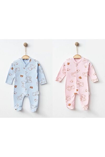 ENİA BABY Organic Baby Girl and Boy Patterned 2-Piece Jumpsuit Set Newborn Ou...