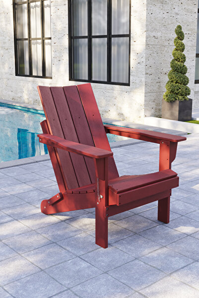 Garpim Kırmızı Adirondack Serisi Düz Sırtlı Katlanır Tekli Kırmızı Koltuk, Balkon - Bahçe Mobilyası