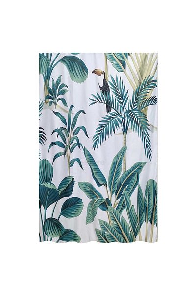 e-store Perdea de duș, albă cu model tropical cu frunze, poliester, 180x180cm