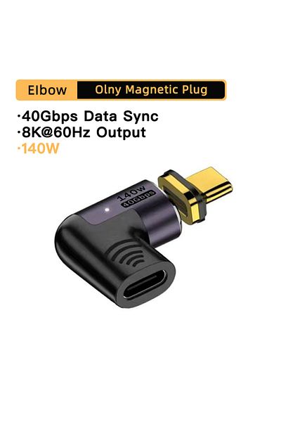 Choice محول جانبي PD140W USB4.0 40Gbps Thunderbolt3 محول مغناطيسي USB C إلى Type C شحن سريع مغناطيسي