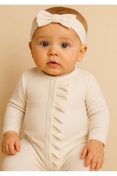 nevrankids Baby Girl Long Sleeve Ribbed Ruffle Jumpsuit