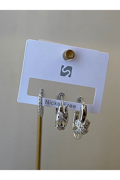 Çelik 3-Piece Zircon Stone X Steel Earrings