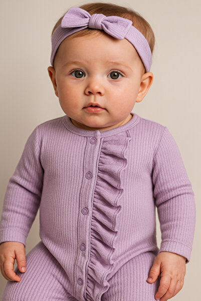 nevrankids Baby Girl Long Sleeve Ribbed Frilly Jumpsuit