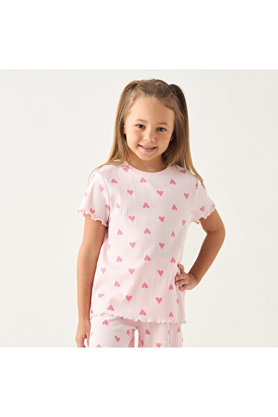 Juniors All-Over Heart Print T-Shirt And Shorts Set