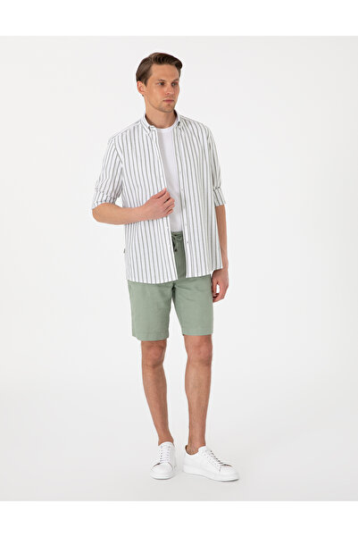 Pierre Cardin Haki Regular Fit Çizgili Uzun Kollu Gömlek 50307093-VR027