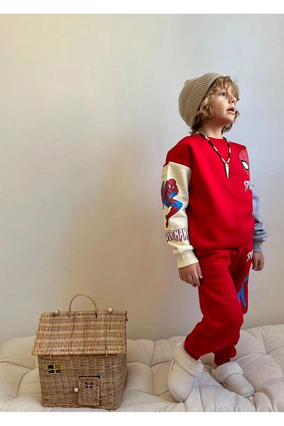 YARENKİDS Red Printed Boy's Tracksuit Set