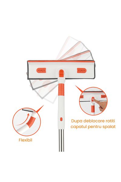 HASEPE Multi-functional Telescopic Window Wiper, For Windows, Tiles Or Floor, 2 Microfiber Cloths
