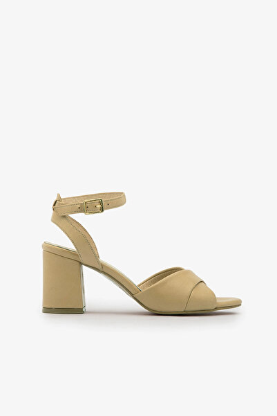 SAYL Γυναικεία σανδάλια με χοντρό τακούνι σε μπεζ γνήσιο δέρμα