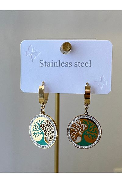 Çelik Tree of Life Steel Earrings
