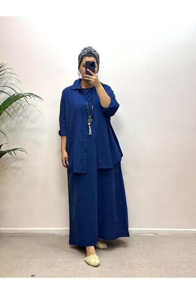 Ranasubaşı Linen Shirt Double Suit Navy Blue